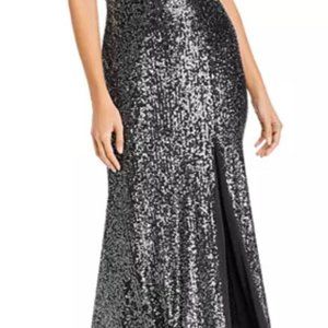 Avery Black/Silver sequined strapless evening dress